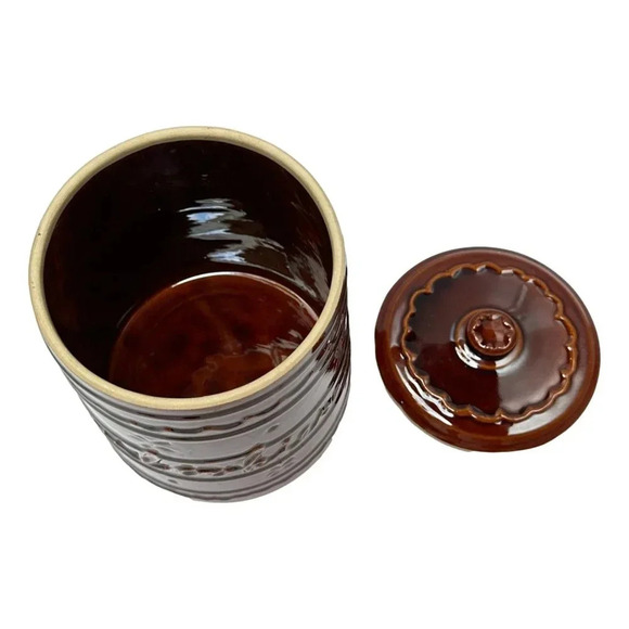 Cookie Jar Marcrest Brown Ceramic Vintage 10 inch Daisy Dot Pattern Vintage MCM - Picture 2 of 13